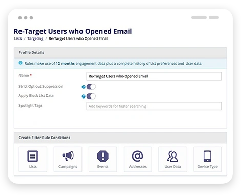 Re-Target Users who Opened Email interface
