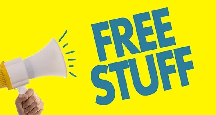 Hand holding megaphone with "Free Stuff" text